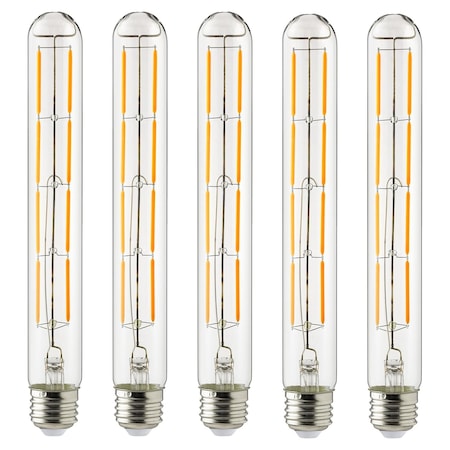 Sunlite LED Filament T10 Tubular Light Bulb 6W 60W Equiv E26 Base 120V Dimmable Title20 2200K Amber, 5PK 41911-NS